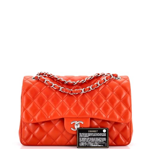Pre-Loved Classic Double Flap Bag Quilted Lambskin Jumbo, Red2