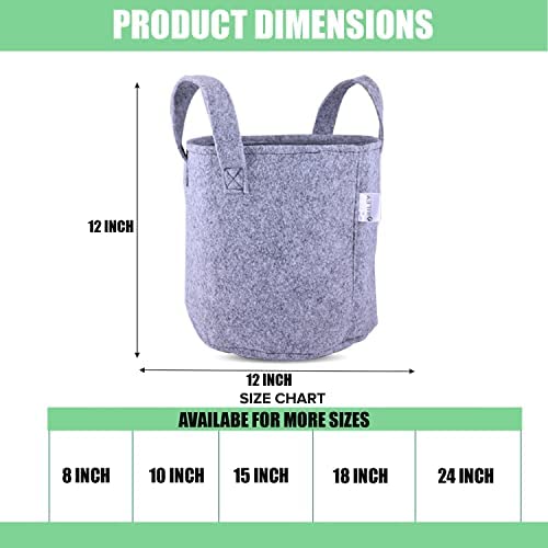 ORILEY Grow Bag Heavy Duty Geo Fabric Plant Pot with Sturdy Handles Lightweight Bags Ideal for Gardening Balcony Terrace (Grey, Round, 500 GSM 12 x 12 inch Pack of 2)