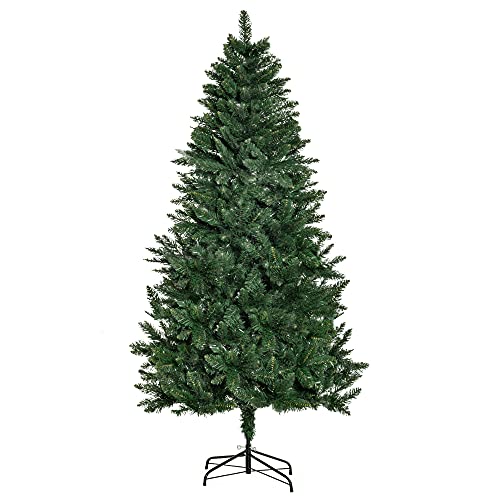 HOMCOM Árbol de Navidad Artificial 180 cm Ignífugo con 724 Ramas con 2 Tipos de Puntas de PVC y Soporte de Acero Decoración Navideña de Interior Verde