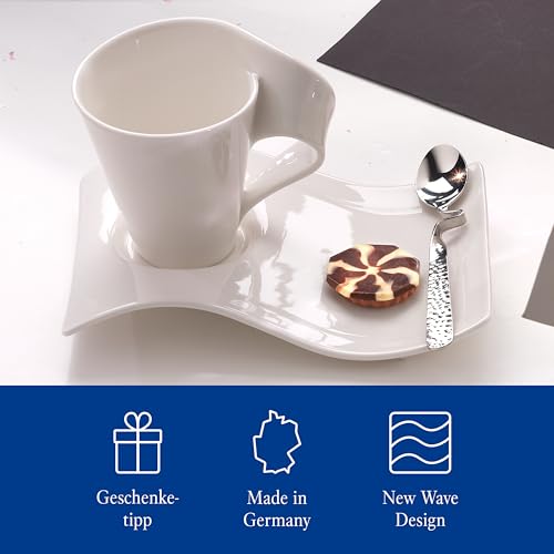 Villeroy & Boch - Newwave Caffè Kaffeetassen Set Mit Kaffeelöffel 6 Teilig Für 2 Personen, Spülmaschinenfest, Tassen Set, Kaffeeservice, Kaffee Set, Kaffeebecher Set, Premium Porzellan, Edelstahl