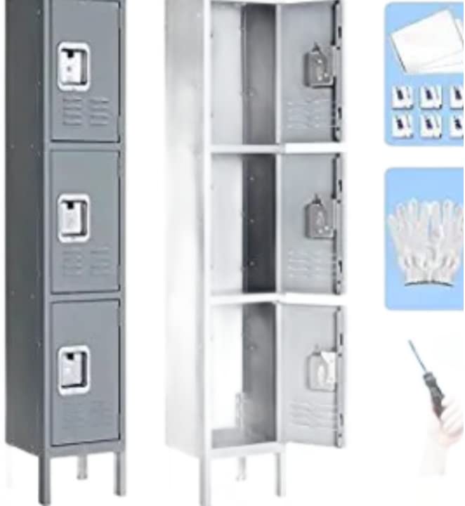 Krisha Krafts Atripark Metal Locker for Employees,Metal Storage Locker with 3 Doors for Kids Students,Grey Steel Locker Cabinet for Home Gym Office School Garage