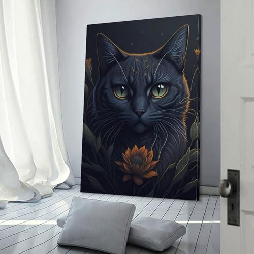 Poster sur toile chat yeux verts salon tableau déco chambre ami 30x45cm