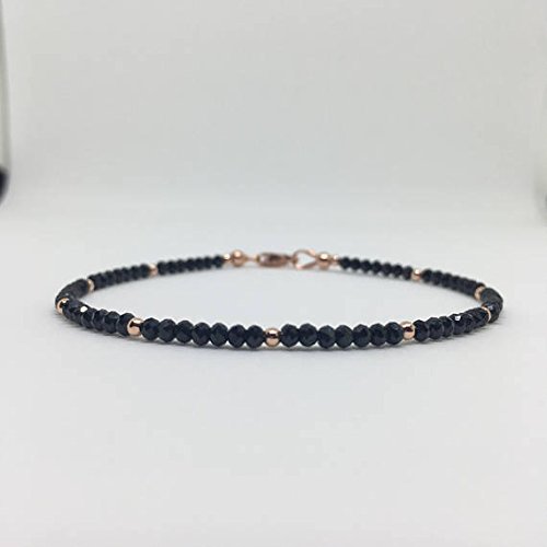 Black Spinel Bracelet, Sterling Silver Rose Gold