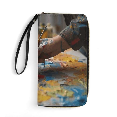 QMNLKH Stylish And Durable Painting with Colored Paints Printed Leather Wallet: A Must-have Storage Bag for The Holidays, Suitable for Storing ID Cards, Various Cards And Change