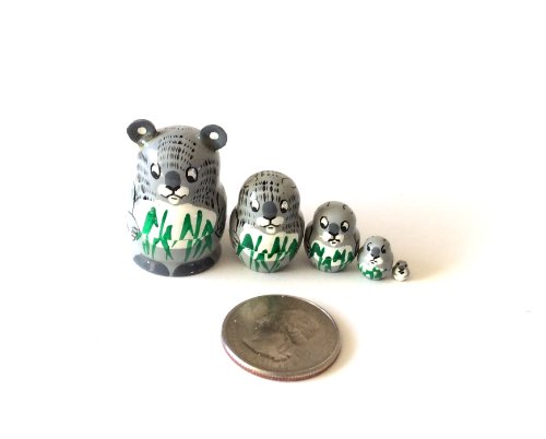 1.25" Tall Koala Mini Nesting Dolls Russian Hand Carved Hand Painted 5 Piece Matryoshka Set