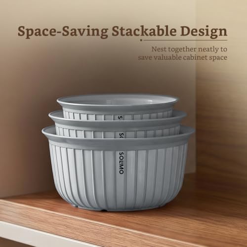 Image of Amazon Brand - Solimo Plastic Linea Containers without Lid Food Grade Set of 3(1.3L,2.3L and 3.8L) |BPA-Free Multipurpose Kitchen Bowls for Mixing and Serving, Grey