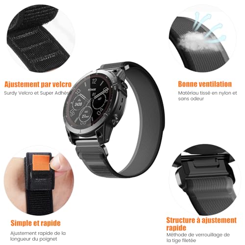 Bracelet Garmin Forerunner 945 nylon 22mm compatible Instinct et Fenix