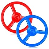 Libima 2 Pack Kids Steering Wheel Toy 10.43 Inch Outdoor Playhouse Toys Plastic Pirate Ship Wheel Replacement Plastic Steering Wheel for Playground Outdoor Gym (Red,Blue)