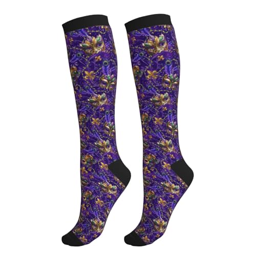 thmnj Mardi Gras Compression Socks Knee High Support Socks Women Circulation Stockings for Athletic Running Cycling Flying