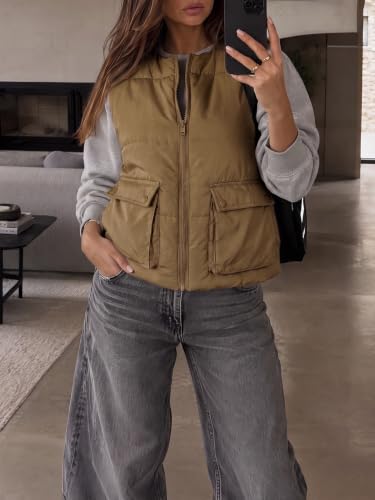Fisoew Womens Cropped Puffer Vest Zip Up Sleeveless Outerwear with Pockets - image 4