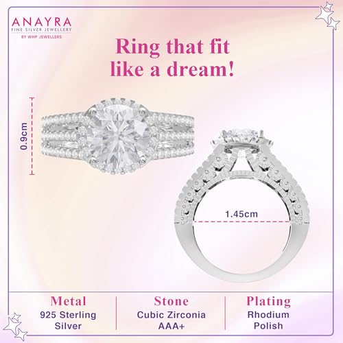 Image of 925 Sterling Silver Ring for Women | Cubic Zirconia Solitaire Halo Design | Fine Jewellery Finger Ring for Girls, Wife, Girlfriend | Gift for Birthday, Anniversary, Valentine's Day