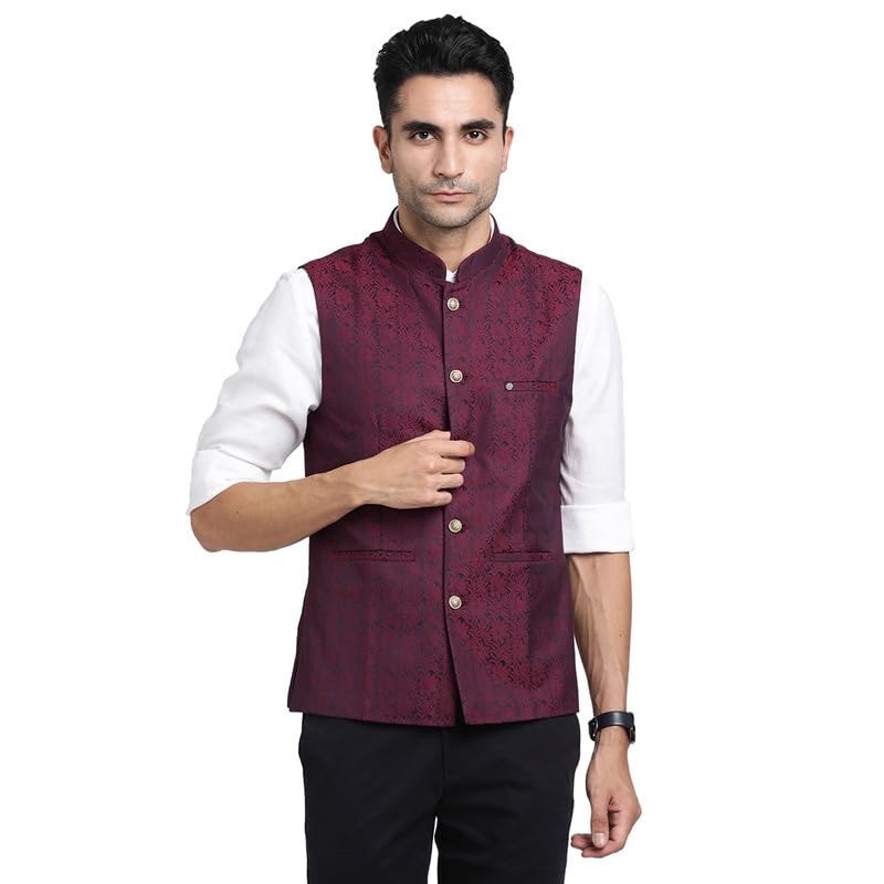 turtle Men Poly Viscose Maroon Jacquard Ceremonial Nehru Jacket-picture-30