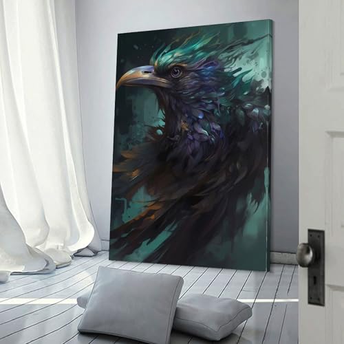 Impression sur toile de corbeau mythique POLIUAWS gris 30x45 cm