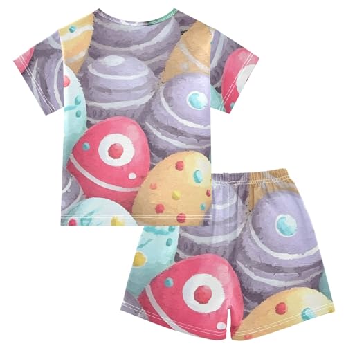 Summer Pajama Set Painted Easter Eggs Pattern, Short Sleeve Sleepwear Nightwear2