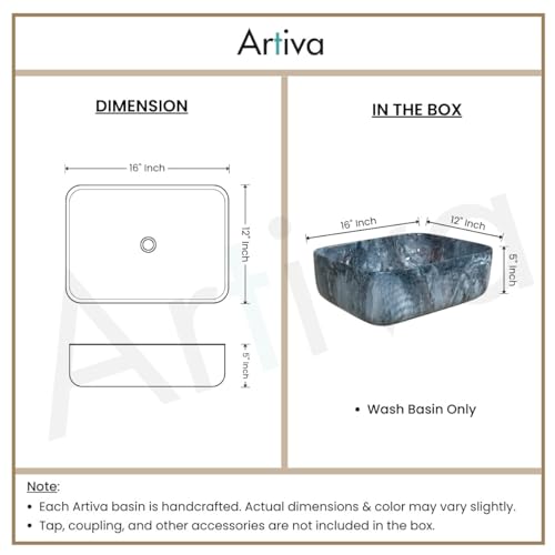 Image of Artiva Ceramic Wash Basin /Tabletop Washbasin For Bathroom,12 inchx16 inch /Small Countetop Bathroom Basin /Table Top Basin For Home,Office,Hotel /Rectangle Glossy Sink (Teal Green,12x16 Inch)