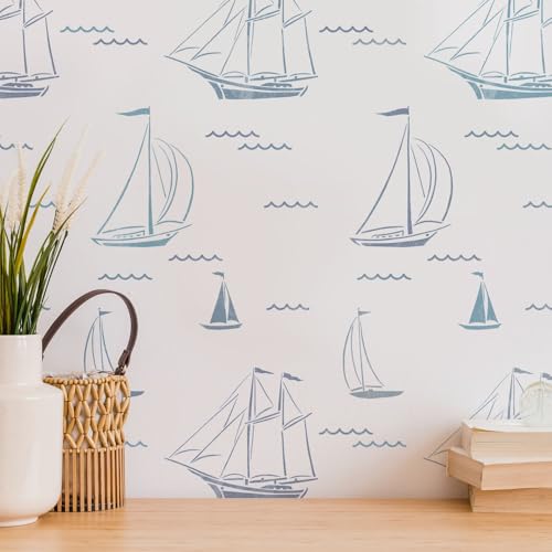 Sailboats Wall Stencil - DIY Wall Pattern for Nautical Themed
