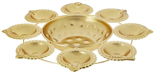 Image of Amazon Brand - Solimo Diya Shape Iron Flower Decorative Urli for Home | Handcrafted | Golden