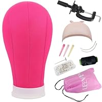 Leeven 22 Inch Canvas Wig Head Poly Manikin Head for Making Wigs Professional Mannequin Head with T Pins Clamp Stand Canvas Block Head Wig Making Accessories 22 Inch /Pink