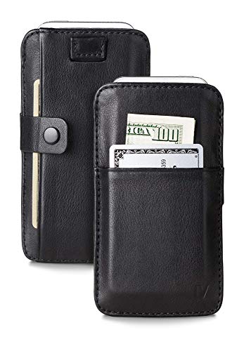Vaultskin Windsor Leather Wallet for Apple iPhone SE & 5. Wallet Holds up to 8 Cards, Premium Genuine Leather (Black with Clasp)