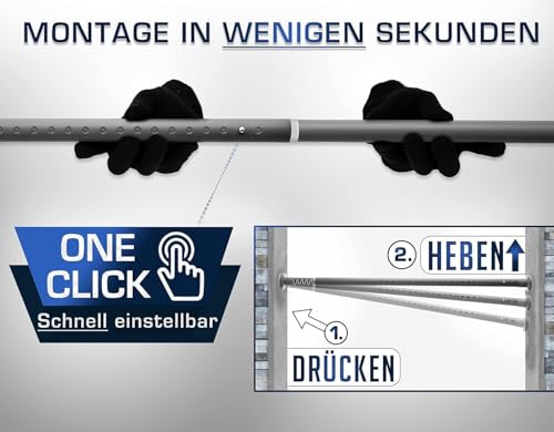 MEISENBERG Duschvorhangstange ohne Bohren 160-210cm, Grau, Ø 32 mm, Teleskop Gardinenstange Klemmen - Vorhangstange für Fenster, Dusche und Trennwand