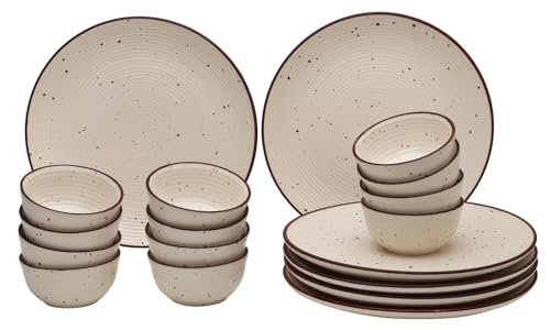Image of Bodhi House Solid Handcrafted Stoneware Ceramic Dinner Set, Dish Set Serving, Microwave and Dishwasher Safe, Bone-ash Free, Crockery Set for Dining and Gifting (Beg, Pack of 18 (6F+12K))