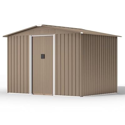 Kullavik 8FT x 6FT Outdoor Storage Shed,Waterproof Metal Tool Shed with Lockable Sliding Door and Air Vents,Metal Storage Shed for Garden,Patio