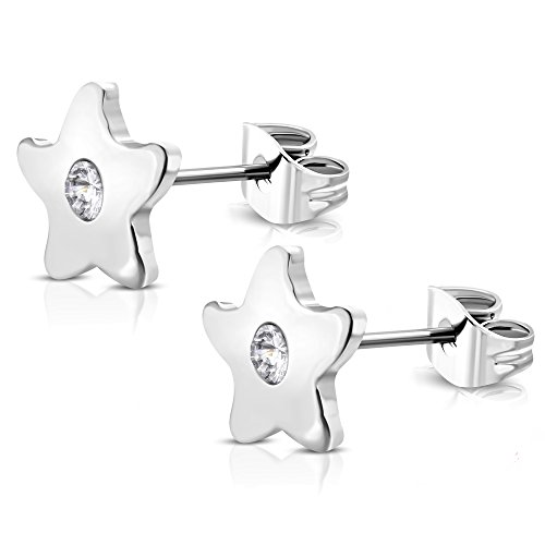 BlackAmazement - Juego de 2 pendientes de acero inoxidable 316L, estrella de mar Starfish estrella circonita cúbica transparente plata para mujer Cover