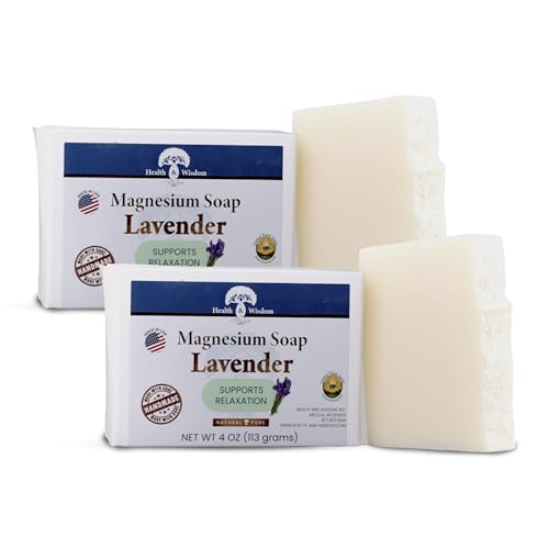 Health & Wisdom Magnesium Bar Soap Moisturizing Body Soap - Made with Aloe & Nourishing Plant Oils and Essential Oils Gentle Cleanser for Face & Body - Lavender - 4 oz Bar - 2 Pack