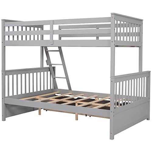 Ayvbir Wood Bunk Bed Twin Over Full With 2 Storage Drawers And Removable Ladder Loft Bunk Bed Frame With Safety Guard Rails For Kids Toddlers Girls, Convertible To 2 Separated Bed (Gray) #TOP4