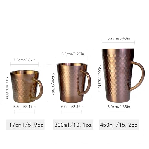 YJX 5.9oz Mugs Set of 4, Hammered 304 Stainless Steel Coffee Cups, Double Wall Insulated Mug, Copper Tea Cup with Handle, Lightweight Teacups, for Tea, Cold Drinks, Beer, Wine, Bars, Parties(175ml) by YJX - Used condition - Image 7