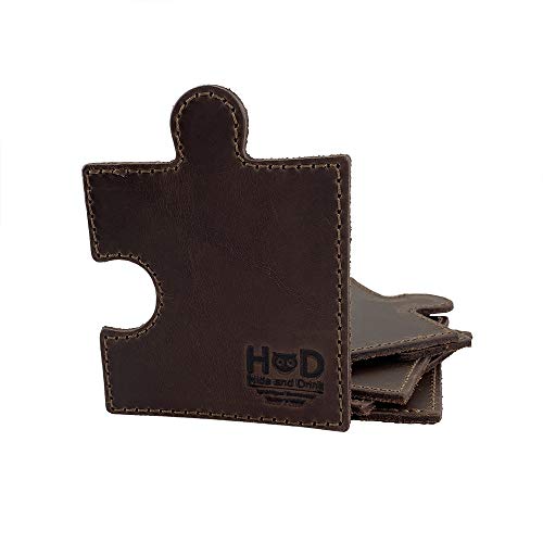 Puzzle Leather Drink Coasters Cup Mats (Set Of 6 Pieces) Handmade By Hide & Drink :: Bourbon Brown #TOP3