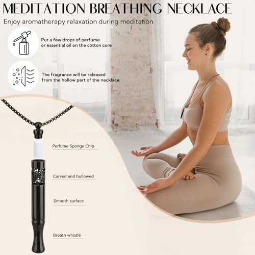 Meditation Breathing Necklace for Anxiety Relief - Stainless Steel Anxiety Necklace with Cotton Wicks - Openwork Essential Oil Necklace Fragrance Diffuser - Office Meditation Tool for Women & Men4