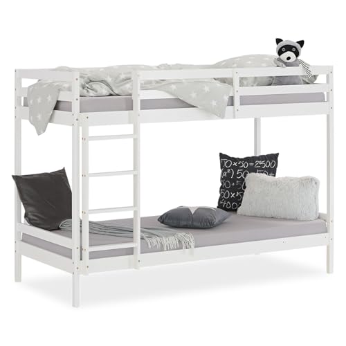 Homestyle4u Etagenbett 90x200 mit Stauraum Holz Weiß Doppelstockbett Hochbett 90x200 für 2 Kinder mit Lattenrost | Artikel 1431