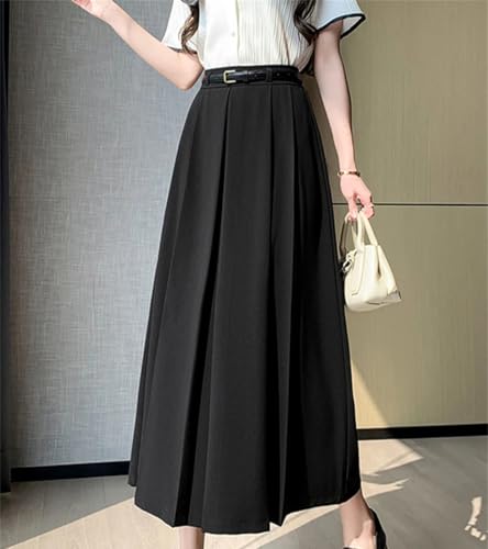 Women's Casual Pleated Long Skirt Pockets High Waist A-Line Skirts Khaki4