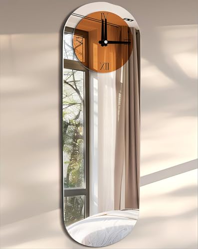 Artlog Art Deco Wall Clock: 39.3x12.6 inch Oval Decorative Mirrored Clock