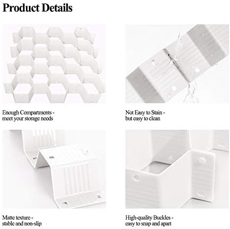 QUMENEY Plastic Honeycomb Drawer Organiser Partition Cabinet 18 Multiple Compartments Belt Tie Sock Underwear Storage Divider (White, 2 PCS)