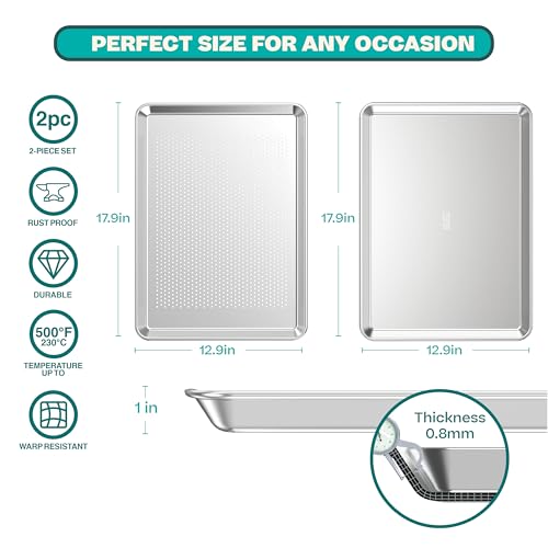 18-Inch Non-Toxic Baking Sheet Set with Rack - Eco-Friendly Bakeware Trays for Oven, 100% Recycled Aluminium, 2-Piece Bakeware Set by Baker's Secret - Image 2