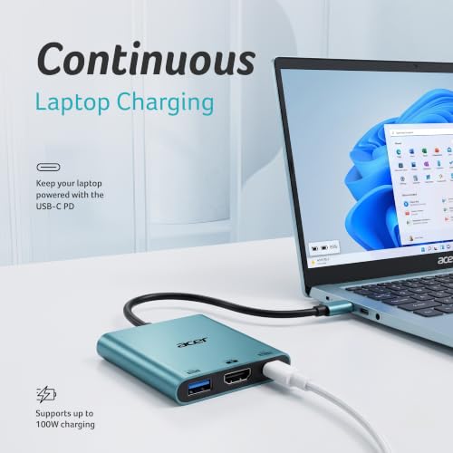 Image of Acer MultiLink 3-in-1 USB-C Hub | 4K HDMI @30Hz | USB 3.0 5Gbps Data Transfer | 100W USB-C Power Delivery Pass-Through | Plug & Play USB-C Adapter for MacBook, Windows Laptop, Tablet & Smartphone
