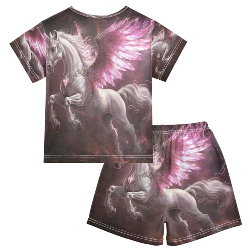 ALAZA Unicorn Wing Horse Animal Pajamas Set Short Sleeve Cotton Sleepwear Summer Pjs 2 Piece 5-14Y2