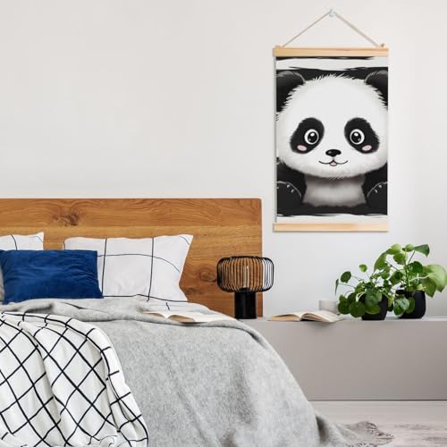 Toile panda noir et blanc prête à suspendre pour masquer un mur vide