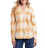 Weatherproof Vintage Women's Long Sleeve Button Down Flannel Shirt (US, Alpha, Large, Regular, Regular, Yellow)