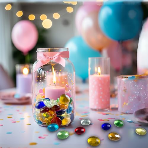 Image of HappyFiller 2 LB Decorative Glass Gems Colorful Flat Marbles Gemstones | Vases Fillers,Aquarium Fish Tank Pebbles,DIY Mosaic,Crafts,Floral Centerpieces,Mancala Replacement Beads,(10+ colors)