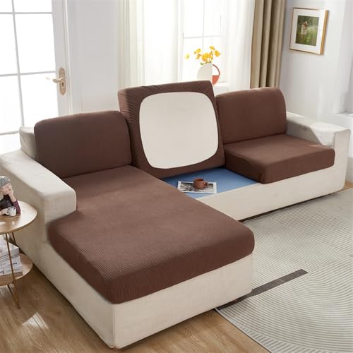 Icegrey Funda para asiento de sofá, funda elástica, para asientos de sillas, funda de cojín, funda impermeable, funda para sillas, cojines, cojines, sofás, marrón, 3 plazas Plus (135-165 cm)