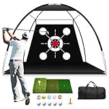 Filet d'entraînement de Golf avec Tapis, Ensemble d'entraînement Portable de 300 x 200 cm avec Cible, 3 Tapis de Frappe, 10 balles de Golf, Tees et Sac de Transport pour l'intérieur et l'extérieur