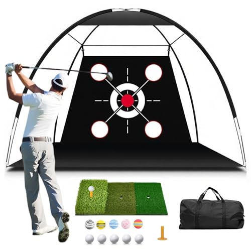 Filet d'entraînement de Golf avec Tapis, Ensemble d'entraînement Portable de 300 x 200 cm avec Cible, 3 Tapis de Frappe, 10 balles de Golf, Tees et Sac de Transport...
