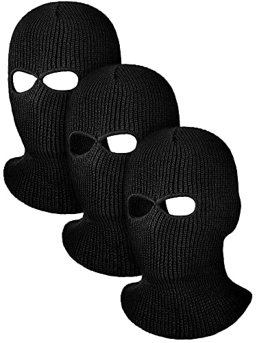 BBTO 3 Stück Gestrickt Sturmhaube mit 2 Löchern Skimaske Vollgesichtsabdeckung für Damen Herren (Schwarz)