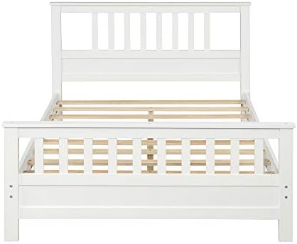 Nishore Wood Platform Bed with headboard and Footboard Mattress Foundation/No Box Spring Needed/Easy Assembly, White, Full