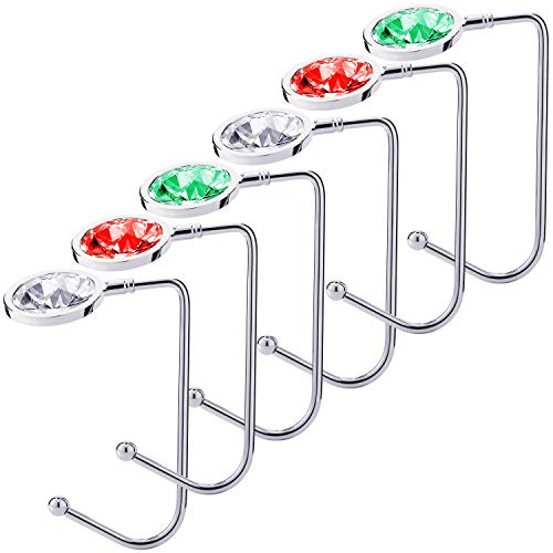 Sunshane 6 Pieces Christmas Stocking Holders Mantel Hooks Hanger Safety Hang Grip Stockings Clip for Christmas Party Decorations, White, Red, Green