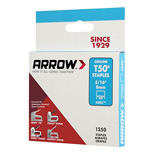 Arrow 505 Heavy Duty T50 5/16-Inch Leg Length, 3/8-Inch Crown, Staples For Upholstery, Construction, Furniture, Crafts, 1250-Pack #TOP2