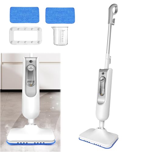 Steam Mop for Floor Cleaning, Lightweight Floor Steamer for Hardwood, Tile, Laminate, and Carpet, 2 Steam Modes, 4.8m Cord, 400ml Tank, Includes 2 Washable Pads, White